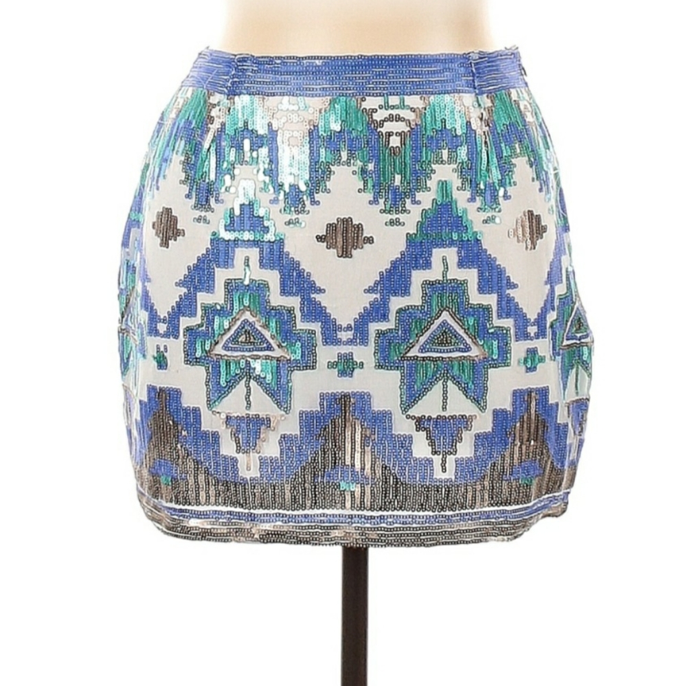 Tobi Sequin Aztec Mini Skirt